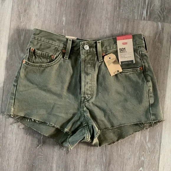 LEVIS 501 High Rise Jean Cut Off Shorts Olive Green NWT - Picture 1 of 11